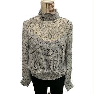 Melanie Lyne NWT Monochrome Floral High Neck Blouse Size M